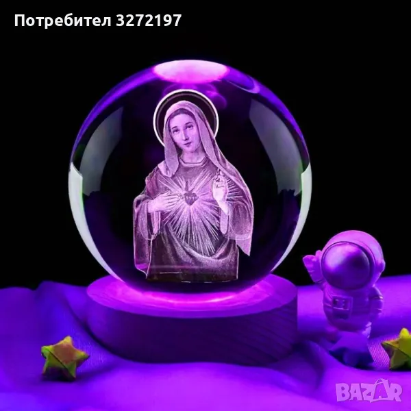 LED Светеща кристална топка/лампа, 3D сензорна-Дева Мария, снимка 1