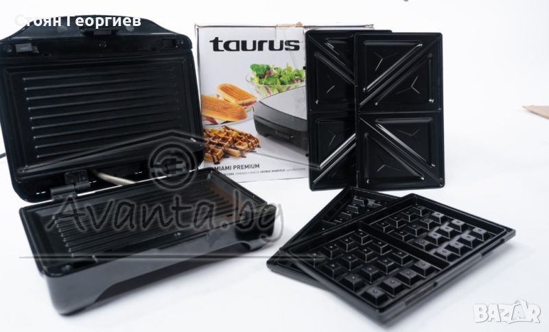 Сандвич тостер Taurus Miami Premium, 900W, Сменяеми плочи, LED функция, Вертикално съхранение, Инок, снимка 1