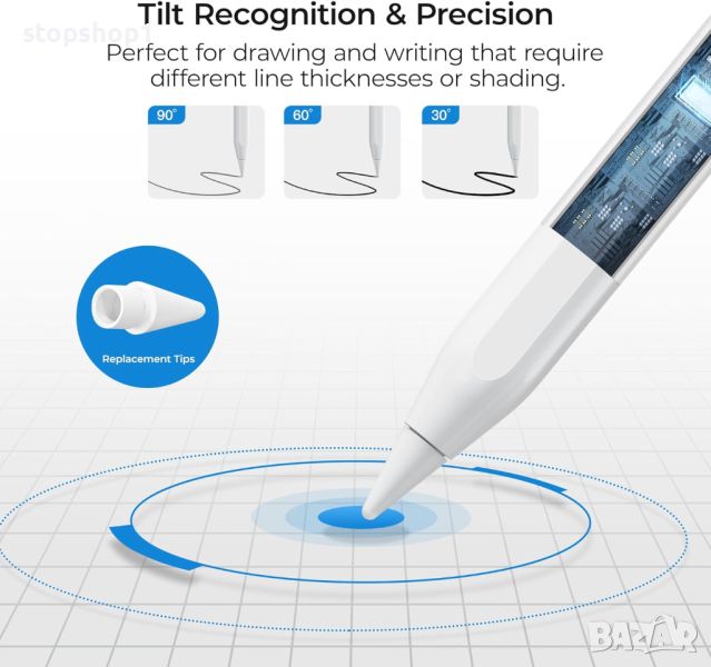 BENKS iPad Pencil 2nd Gen с магнитно безжично зареждане, писалка за iPad с отхвърляне на накланяне и, снимка 1