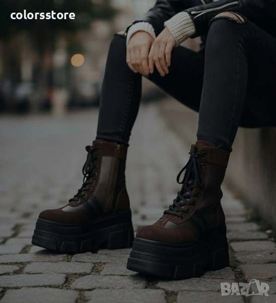 Боти на платформа - кафяво с черно - BML30 , снимка 1