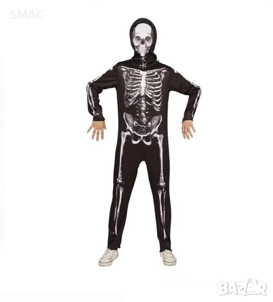 Детски костюм „Скелет с качулка и цялостен принт“ за Halloween / Хелоуин_1172694, снимка 1