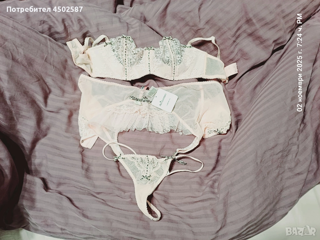 Розов комплект - сутиен, колан със жартиери и прашки , снимка 1