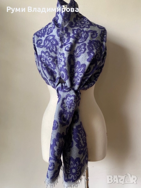 Сив Шал на лилави цветя, Nortika с модал и мохер, снимка 1