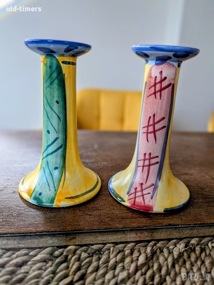 Винтидж керамични свещници – Ръчна изработка, Средиземноморски стил, снимка 1