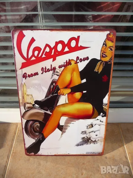 Метална табела Vespa От Италия с любов скутер мотор мотопед, снимка 1