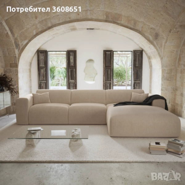 Разтегателен диван с правоъгълен профил и матрак Dunlopillo 140 см, кадифе MYRA, снимка 1