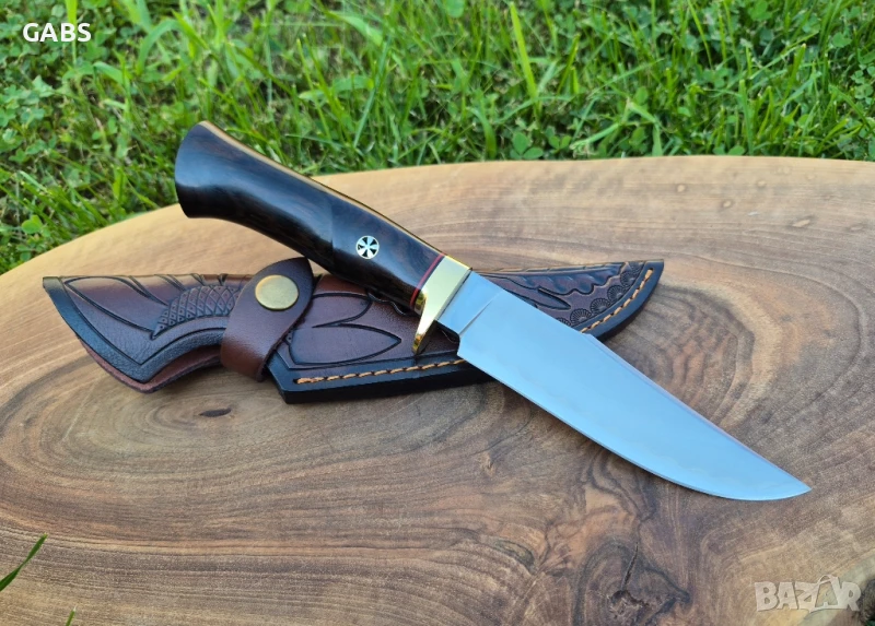 Ловен нож с кожена кания,три слоя стомана LN408/C, снимка 1