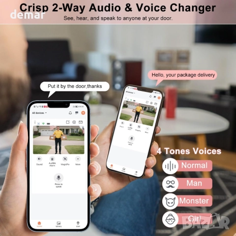 Безжична видеокамера за врата със звънец,2K HD,само облачно съхранение, снимка 4 - IP камери - 51890925