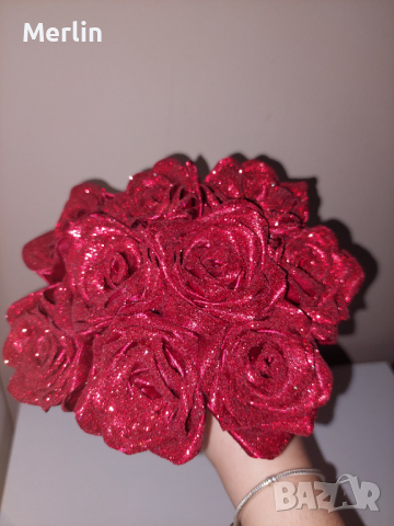 Букети от сатенени рози (вечни рози) - могат да бъдат и блестящи, снимка 8 - Ръчно изработени сувенири - 44941362
