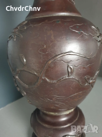 45см-4кг стара китайска бронзова ваза /голяма/фигурална/с дракони-птици, снимка 11 - Антикварни и старинни предмети - 52495668