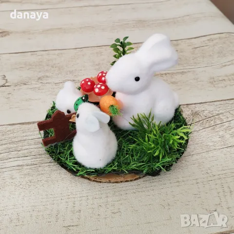 5792 Великденска декорация Зайчета в градинка, 14см, снимка 4 - Декорация за дома - 49398718