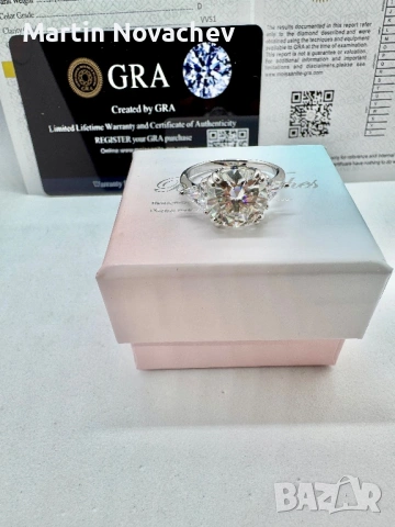 Сребърен пръстен с мойсанит (Диамант) 5 карата, снимка 10 - Пръстени - 53423732