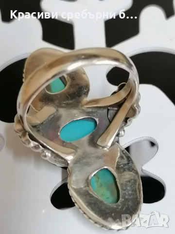 Масивен сребърен пръстен с тюркоаз  , снимка 4 - Пръстени - 52921321