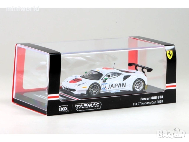 Ferrari 488 GT3 n.12 Fia GT Nations Cup 2018 - мащаб 1:64 на TarMac моделът е нов в PVC дисплей-кейс, снимка 3 - Колекции - 54187880