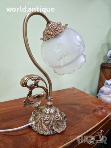 Уникална антикварна английска бронзова настолна лампа Арт Деко , снимка 3 - Настолни лампи - 53285000