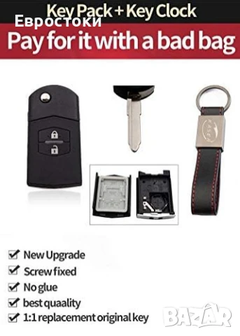 KASER калъф за автомобилен ключ за Mazda 3 5 6 M6 RX8 MX5 CX5, 2 бутона, снимка 4 - Аксесоари и консумативи - 50596510