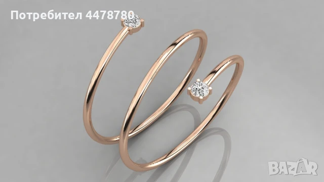 Елегантен златен пръстен с два диаманта, снимка 2 - Пръстени - 50740424