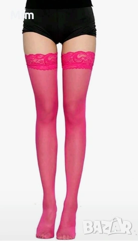 XL/2XL Дамски розови чорапи ликра с дантела за жартиери 