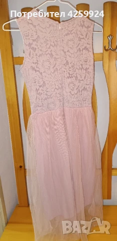 Дамска рокля с дантела и тюл цвят пудра, снимка 6 - Рокли - 48975543