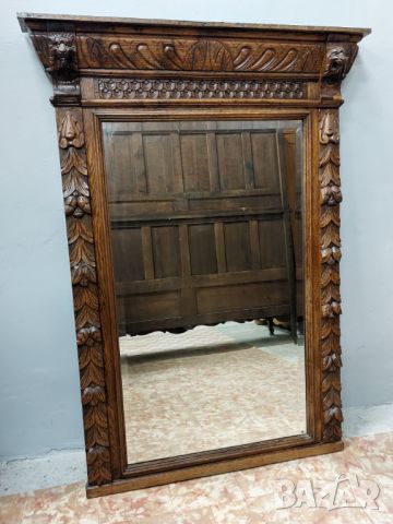 Антично дъбово огледало с прекрасна дърворезба и орнаментика, снимка 1 - Огледала - 45943632