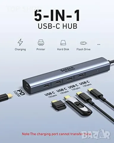 Нов 10Gbps USB C разклонител 5 в 1 USB C хъб с 100W захранване, снимка 4 - Друга електроника - 49451143