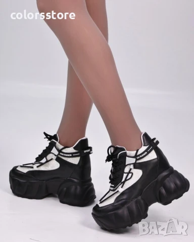 Кецове на платформа - черно с бяло - PA300 , снимка 3 - Кецове - 51155056