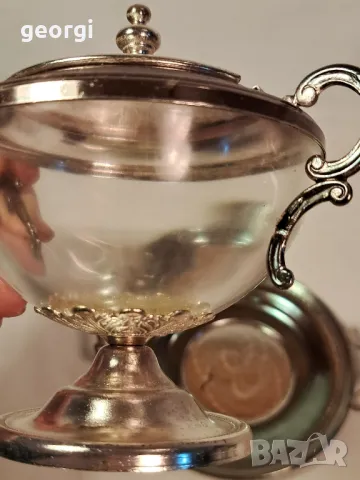 ретро посребрена захарница с поднос   7/2, снимка 6 - Аксесоари за кухня - 49775319