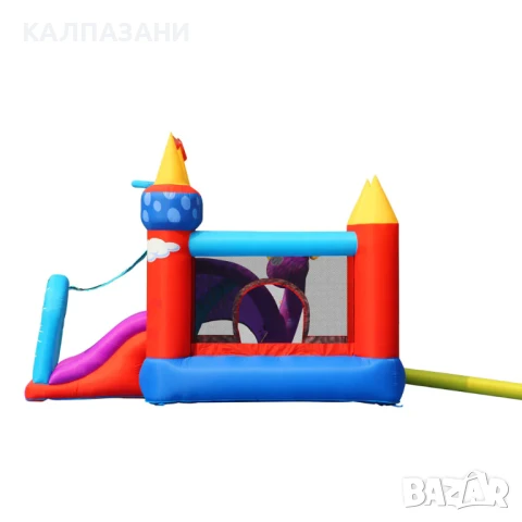 HAPPY HOP Батут замък с дракон, топки и помпа 350x350x245 9022, снимка 9 - Надуваеми играчки - 50446938