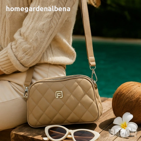 Капитонирана дамска чанта през рамо — черна и бежова, снимка 2 - Чанти - 54163428