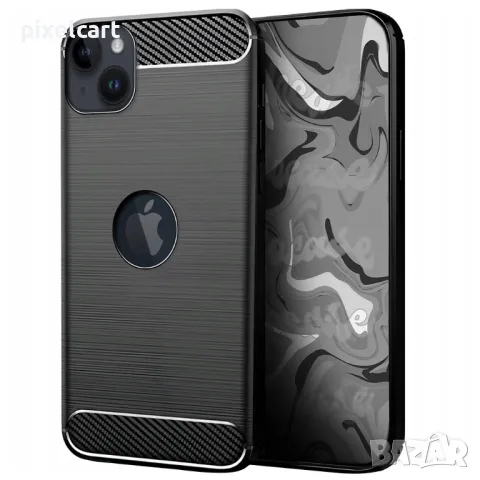 Силиконов Калъф Carbon Fibre Brushed за iPhone 13, с дупка, Черен, снимка 1 - Калъфи, кейсове - 47922749