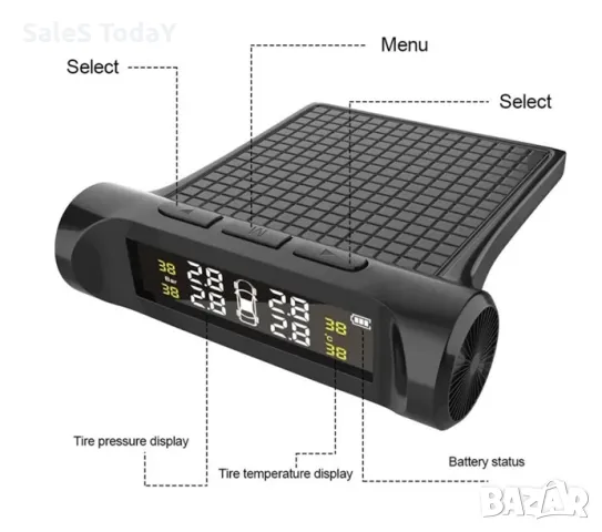 Уред за измерване налягането на гумите+ температурата, LCD дисплей, батерии, снимка 5 - Аксесоари и консумативи - 49749901