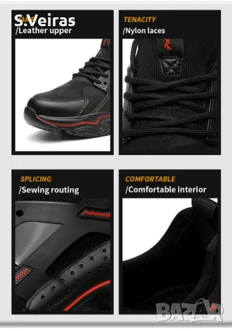Защитни Работни Обувки Veiras Sport, S1P, Черно / Червено, снимка 5 - Маратонки - 50269920