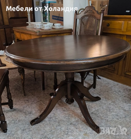 Кръгла дъбова маса + 4 стола, снимка 5 - Маси - 53722188
