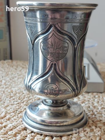 Колекционна сребърна 84 руска чаша 1862 год. с еврейски мотиви.сребро 84, снимка 3 - Антикварни и старинни предмети - 46276725