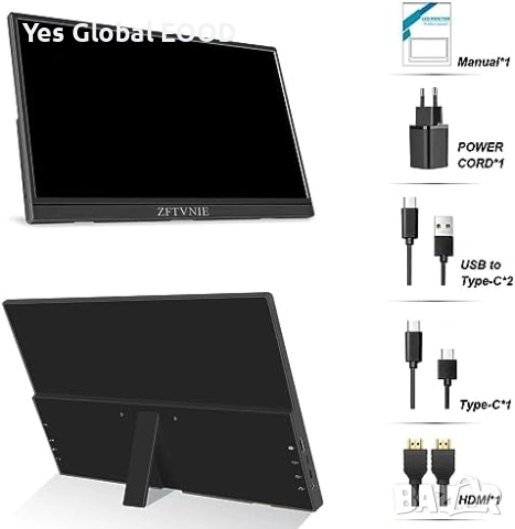 ZFTVNIE 15.6" Touch монитор FHD HDMI USB-C, снимка 8 - Монитори - 53628610