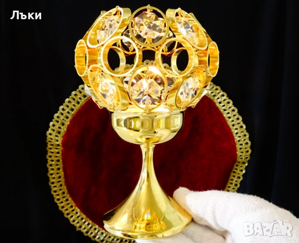 Позлатен бронзов свещник Weinfurtner Gold Crystal. , снимка 4 - Антикварни и старинни предмети - 52900301