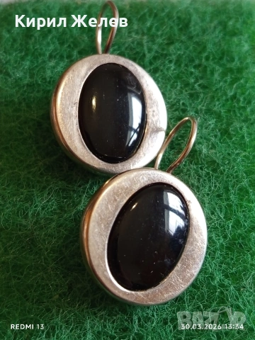Класически модел сребърни обеци с овални елементи инкрустирани с черен ОНИКС 71441, снимка 3 - Обеци - 54025763