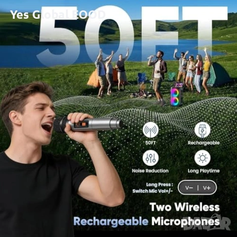 Караоке тонколона с 2 микрофона Bluetooth, снимка 3 - Тонколони - 53724694