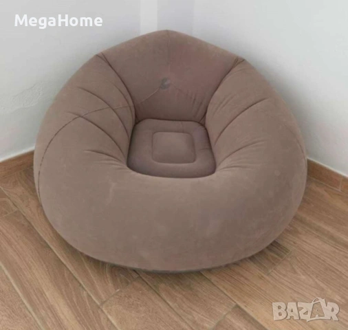 Плюшен надуваем фотьойл, мека и удобна повърхност, 110x110x85 см, бежов, снимка 6 - Дивани и мека мебел - 53491443