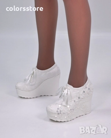 Обувки на платформа - бели - 2502 , снимка 2 - Кецове - 51520248