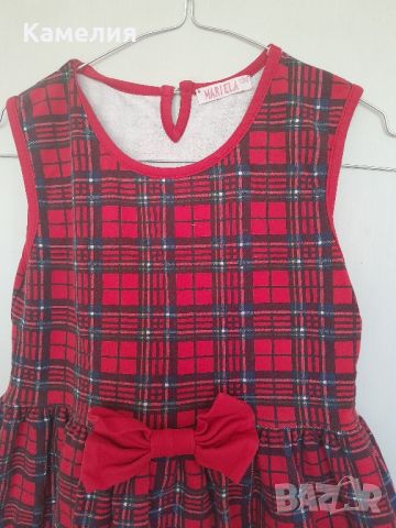 Детска червена карирана рокля, ръст 134, снимка 2 - Детски рокли и поли - 45266869