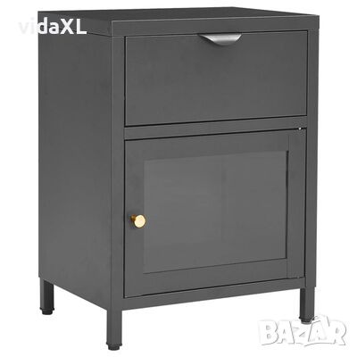 vidaXL Нощно шкафче, антрацит, 40x30x54,5 см, стомана и стъкло（SKU:336054