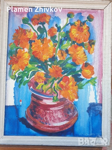 натурморд , рамкирана , масло , снимка 2 - Картини - 53797141