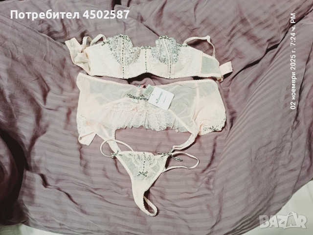 Розов комплект - сутиен, колан със жартиери и прашки 