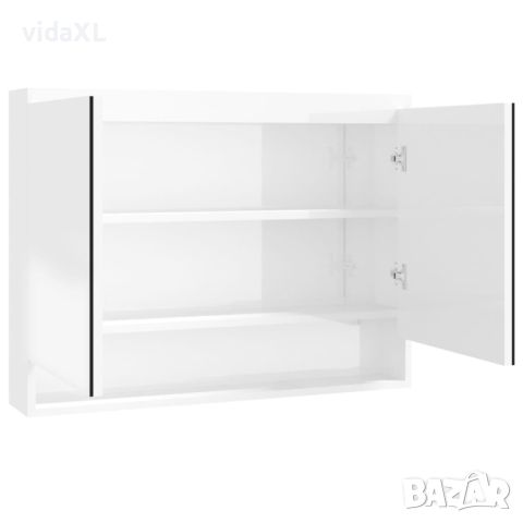 vidaXL Шкаф с огледало за баня, 80x15x60 см, МДФ, сияйно бяло(SKU:331532, снимка 1 - Шкафове - 46056495