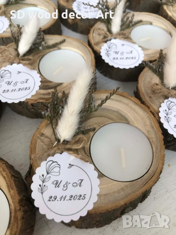 Подарък за гости – Дървен свещник, снимка 6 - Други - 53873467