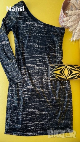 Елегантна рокля с едно рамо и красиви пайети в два цвята, снимка 9 - Рокли - 50870856