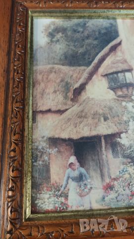 Стар прекрасен принт по известната картина „Cottage Garden“ British School - 19th на Strachan Artur , снимка 9 - Антикварни и старинни предмети - 45477362