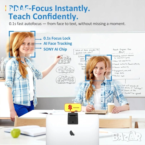 4K уеб камера за компютър и лаптоп, автофокус, 5× увеличение, статив, снимка 3 - Други - 53411876