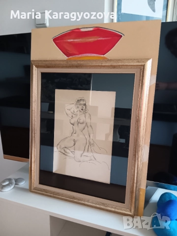 Картина оригинал, Стоян Венев 1904-1989, акварел и туш, снимка 3 - Картини - 51523033